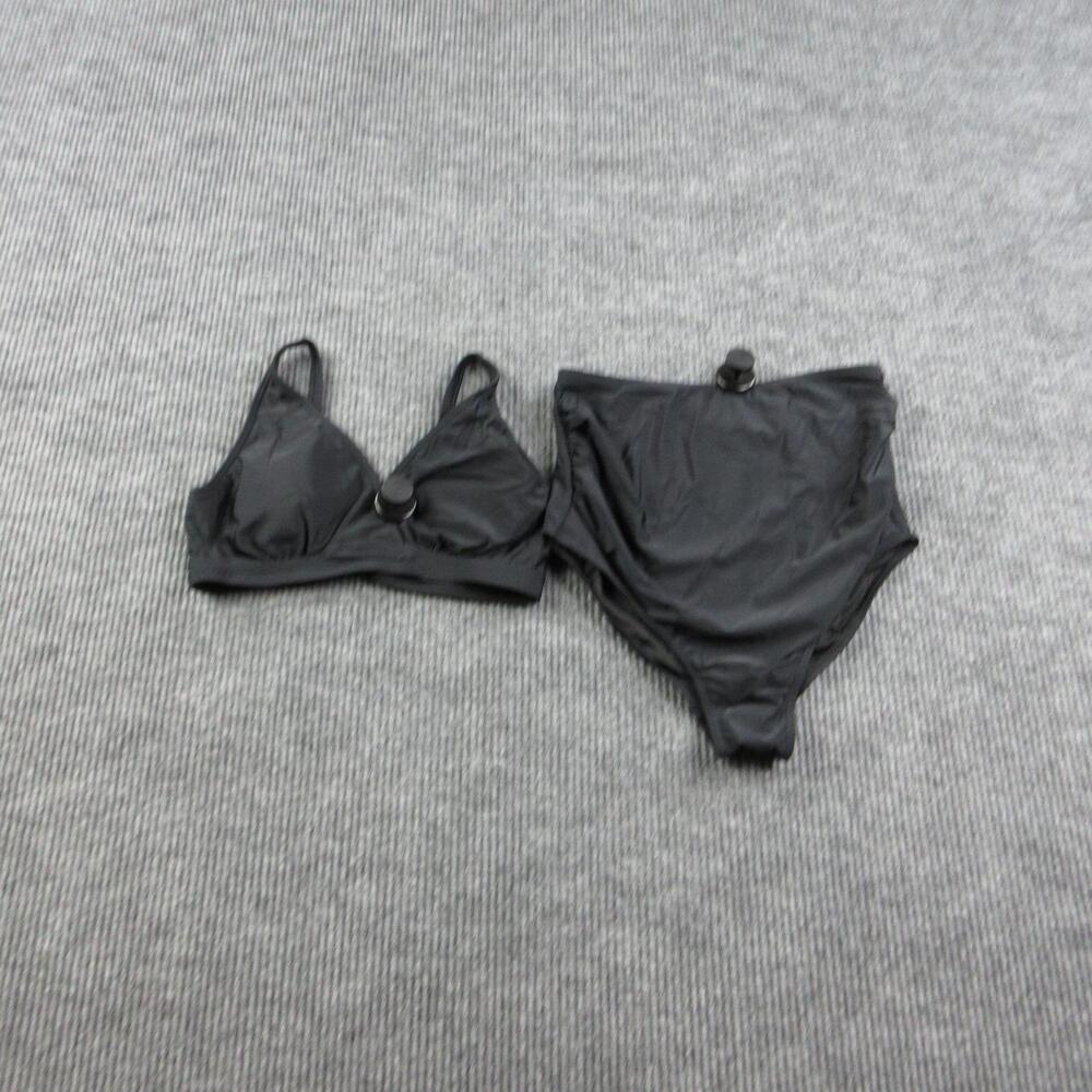 CHARMO Bikini Womens M Black High-Waisted Bralette Lined Adjustable NWT
